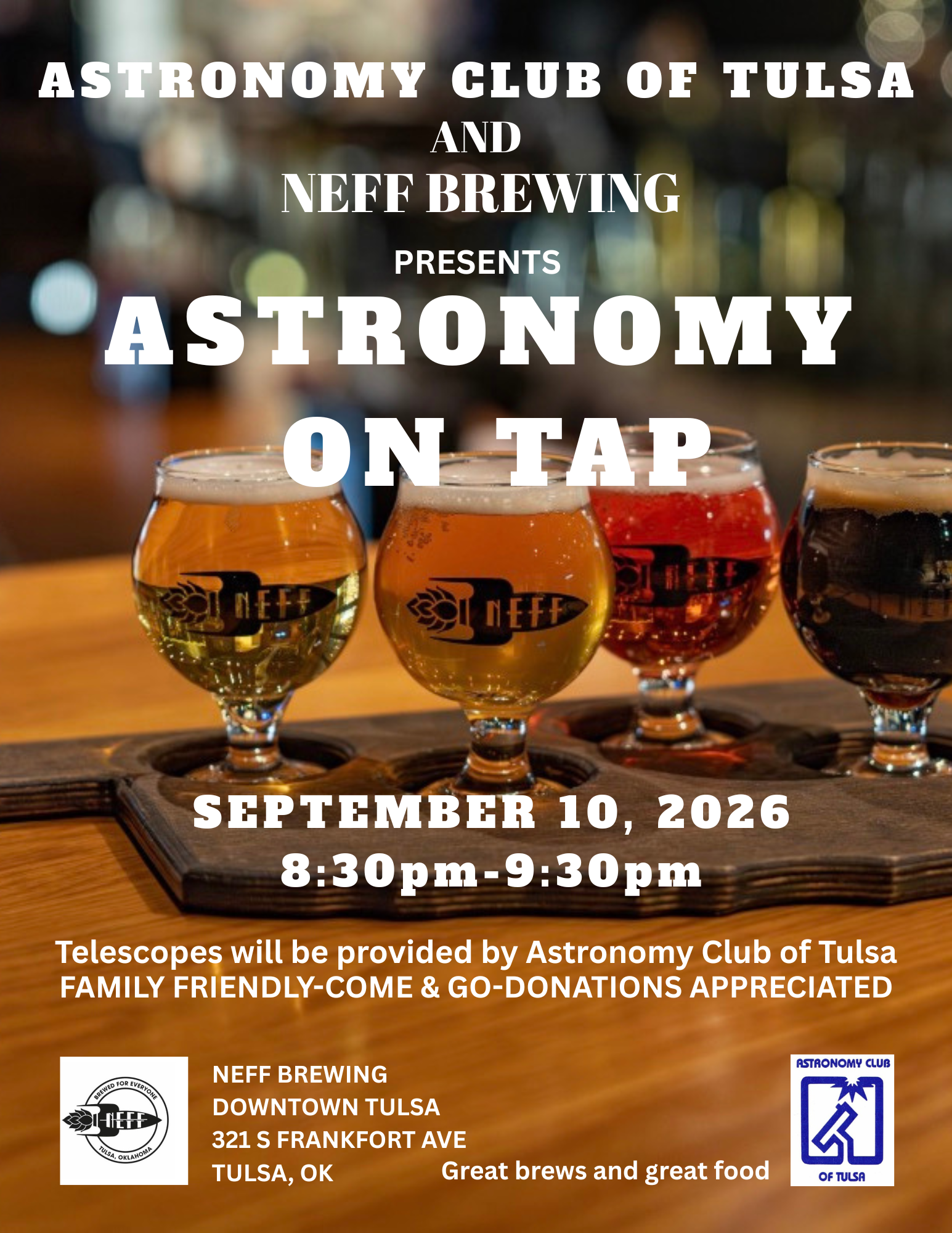 Astronomy On Tap Thursday September 10th  8:30 PM