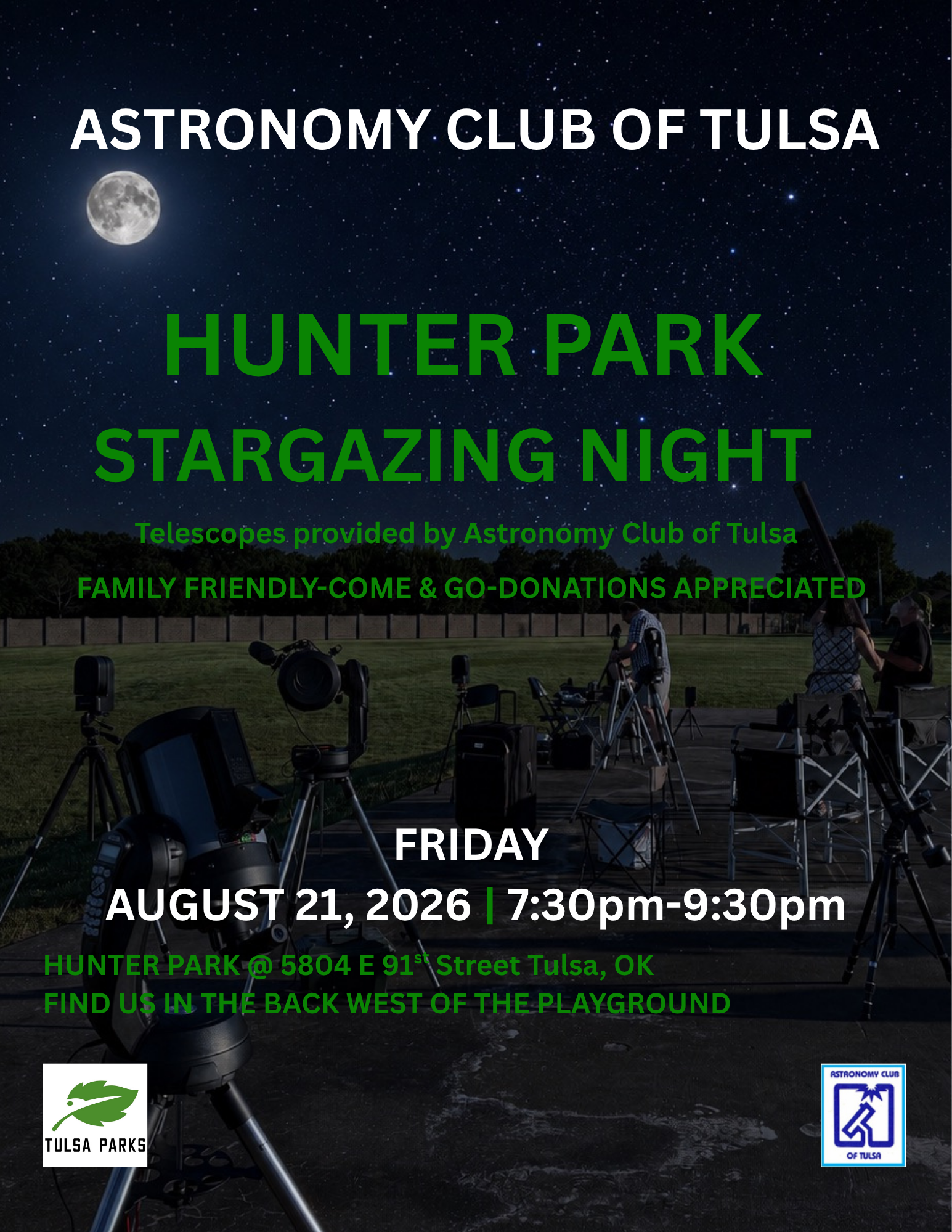 Hunter Park Telescope Night --  Friday, August 21st - 7:30pm
