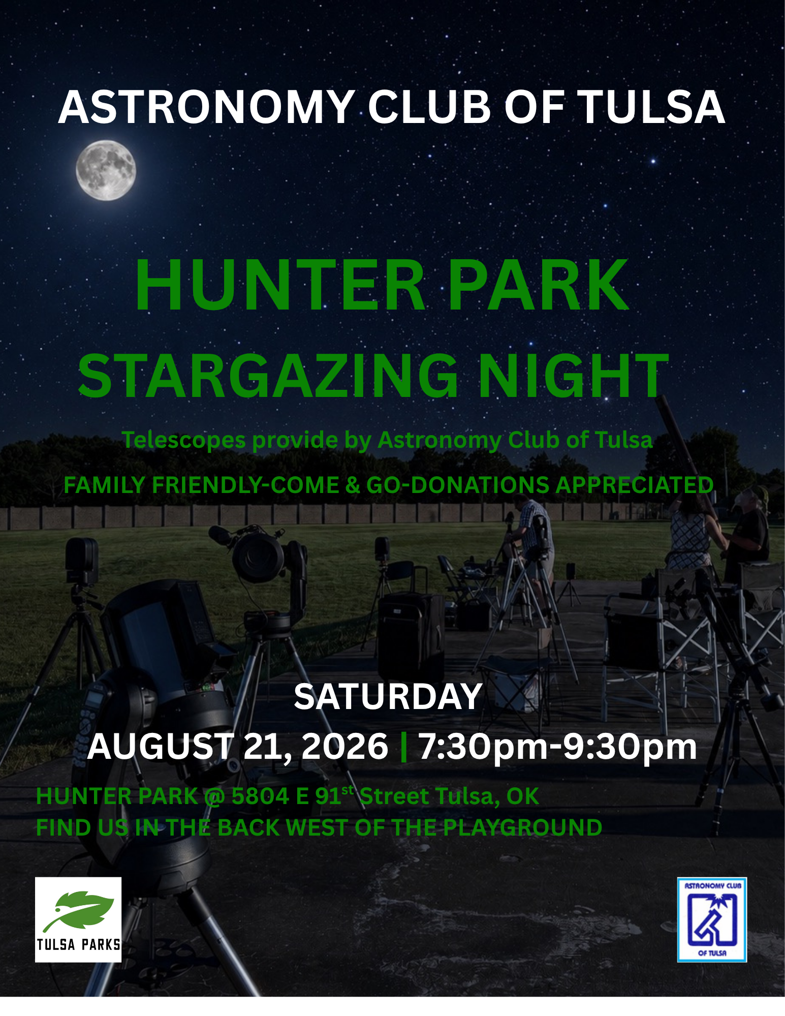 Hunter Park Telescope Night --  Friday, August 21st - 7:30pm