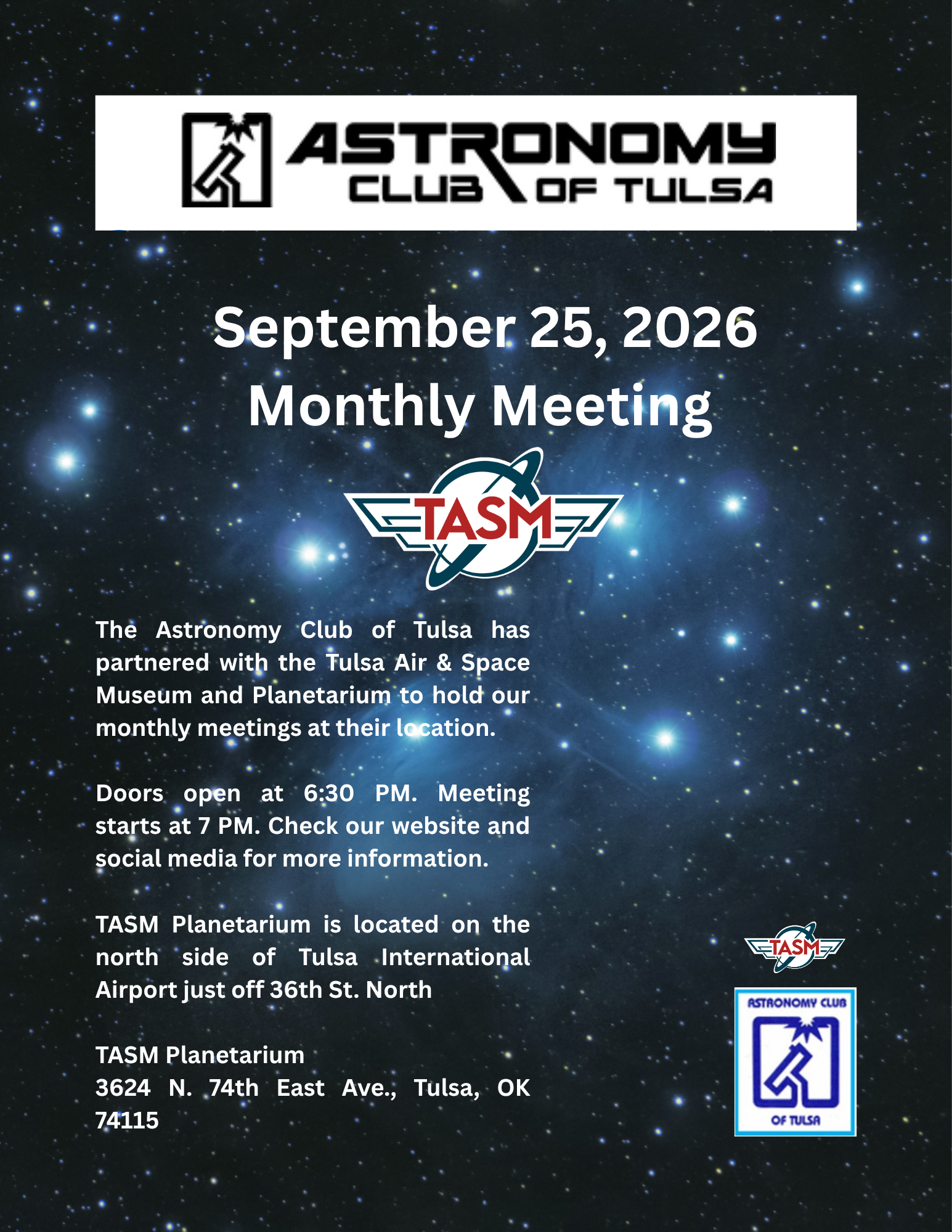 Astronomy Club Meeting - Friday Sept 25th 7:00pm